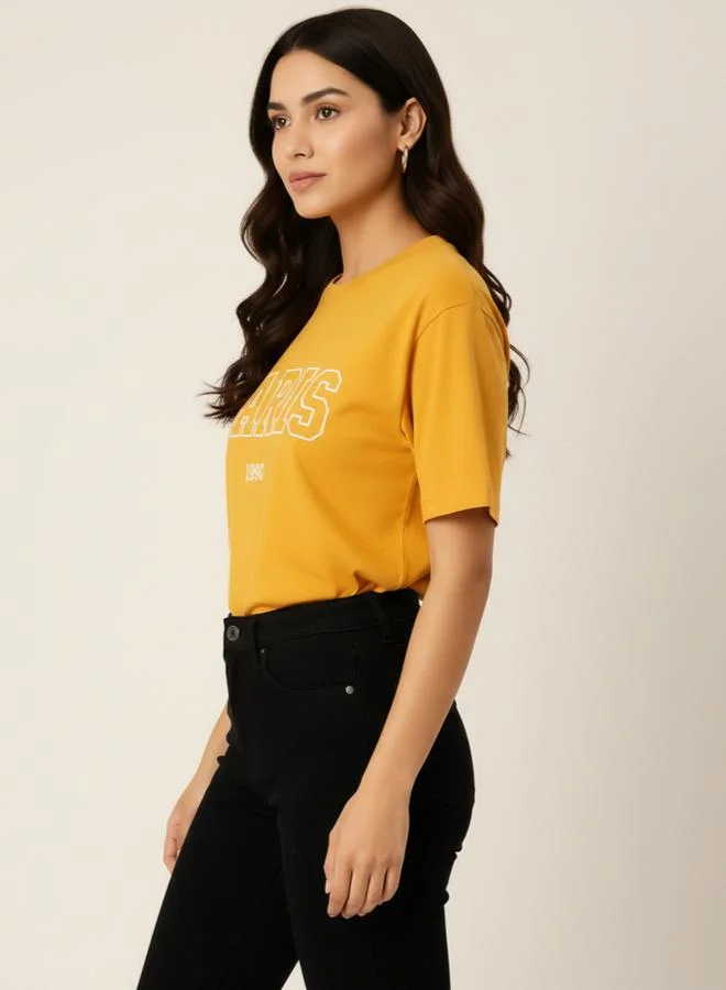 PAUSE Women Mustard Yellow Paris Graphic T-Shirt